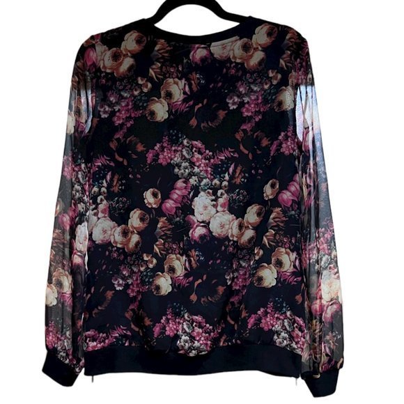 Women's Kut from the Kloth Black Floral Zippered Top S - Picture 2 of 6